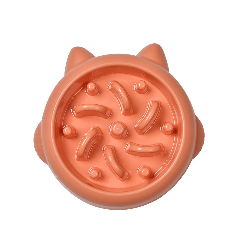 Coral-colored pet toy with cat ears on a white background