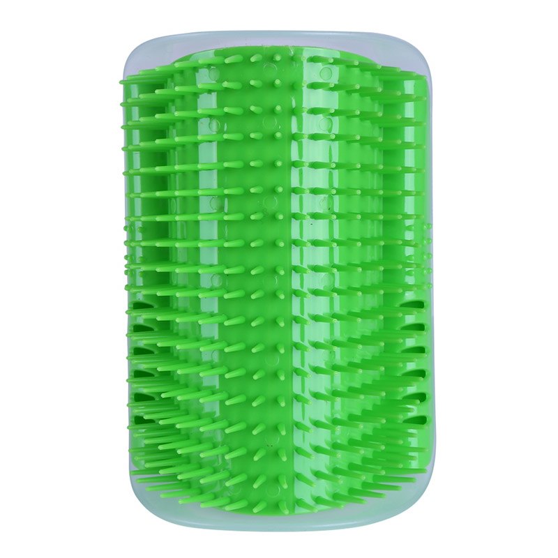 Green hairbrush with a clear plastic handle on a white background