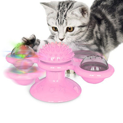 Cat playing with a pink rotating toy