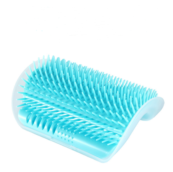Blue pet grooming brush on a white background