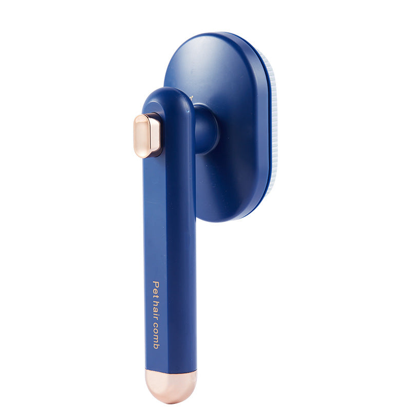 Blue hair comb with rose gold accents on a white background