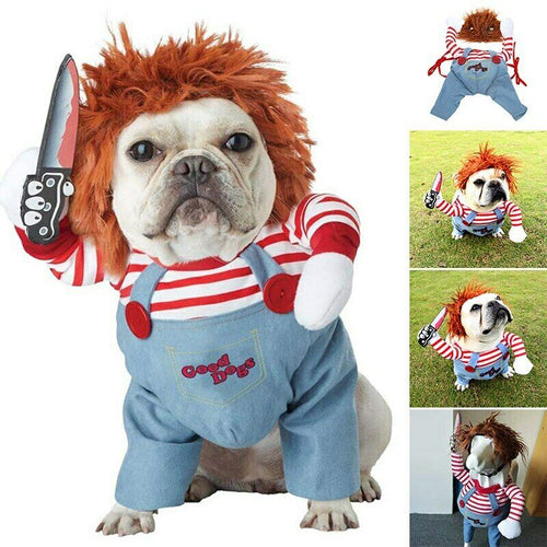 Halloween pet costume for dogs - adjustable scary outfit with wig