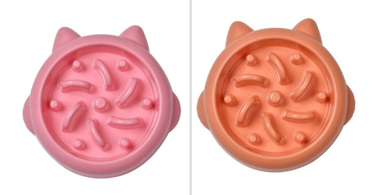 Two pink and peach-colored pet toys with cat ear designs on a white background.