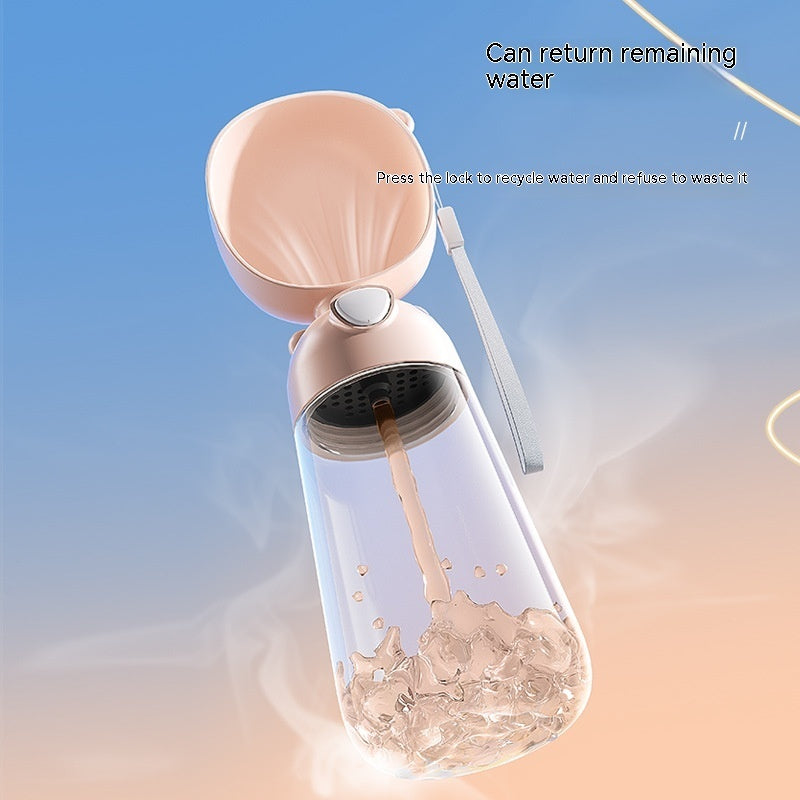 BPA-free water bottle with a clear design and pink cap on a blue gradient background.